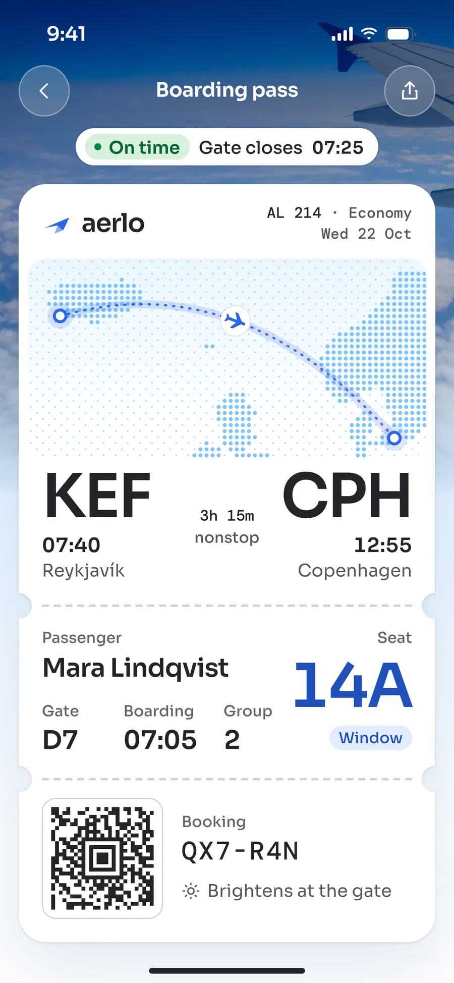 Aerlo: boarding pass