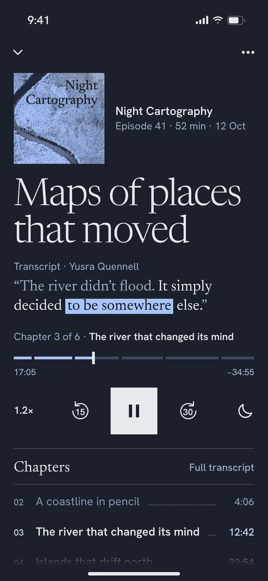 Undertow: podcast now playing (phone, 390×844 @3x, dark)