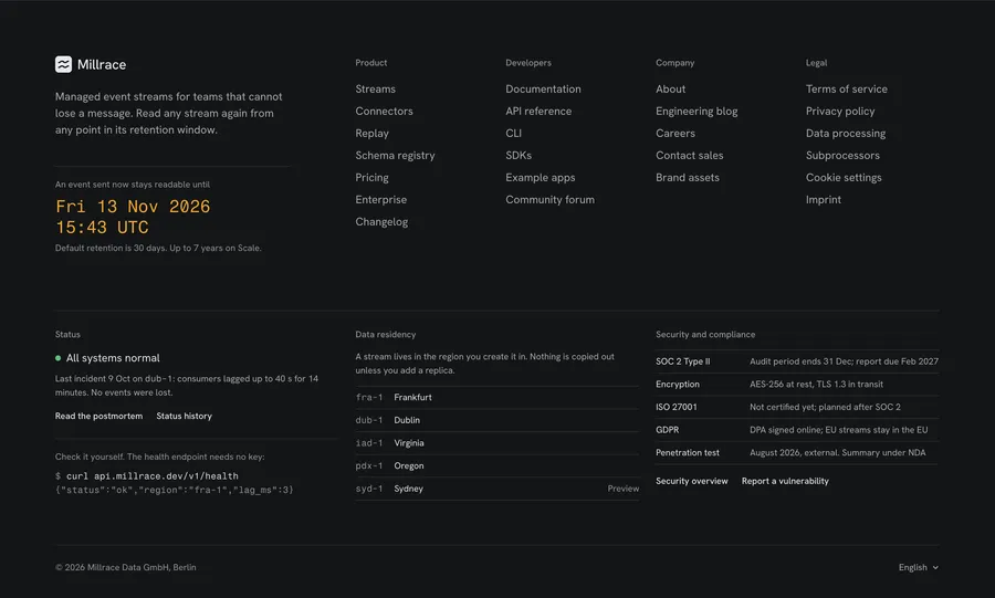 Millrace: footer for a B2B data platform