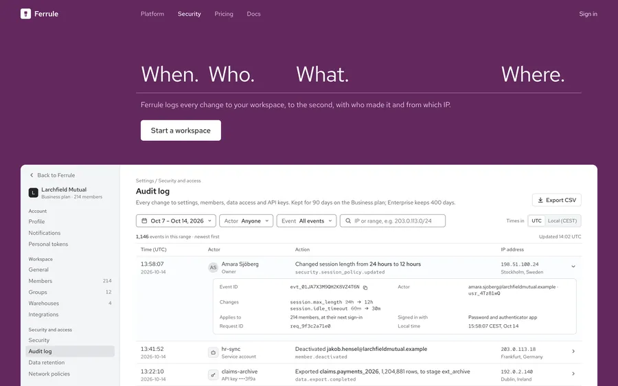 Ferrule: security and audit hero (B2B)