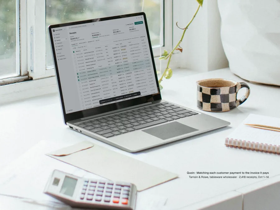 Quoin payments on a laptop
