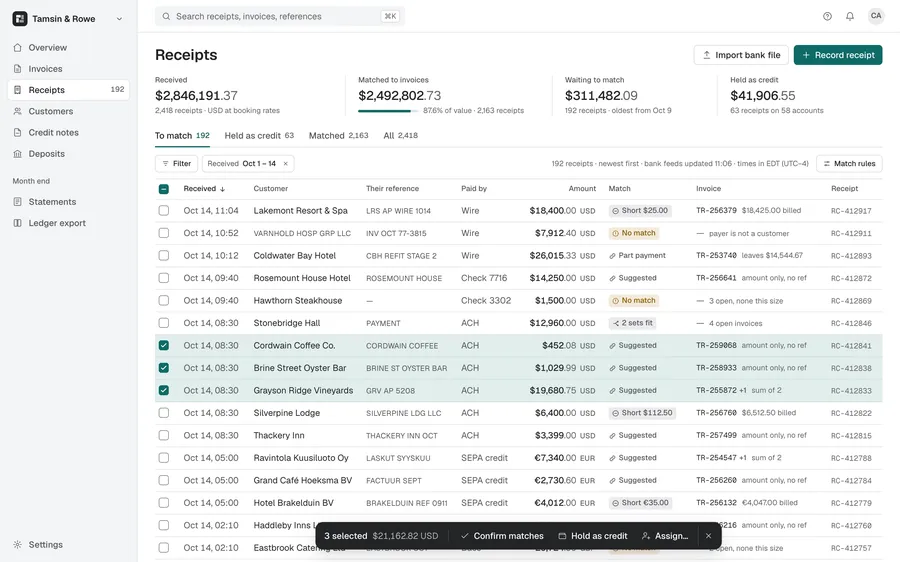 Payments table · Quoin