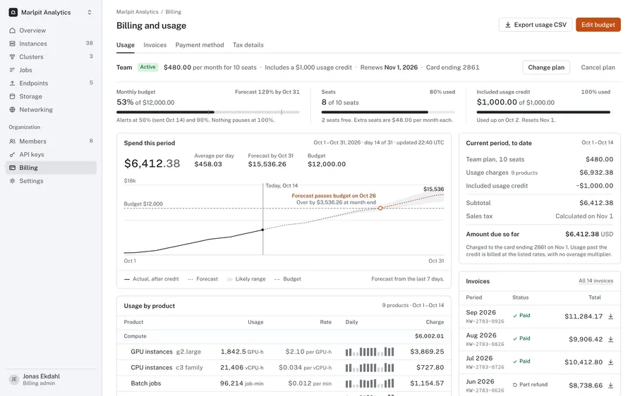 Usage and billing · Kilnworks