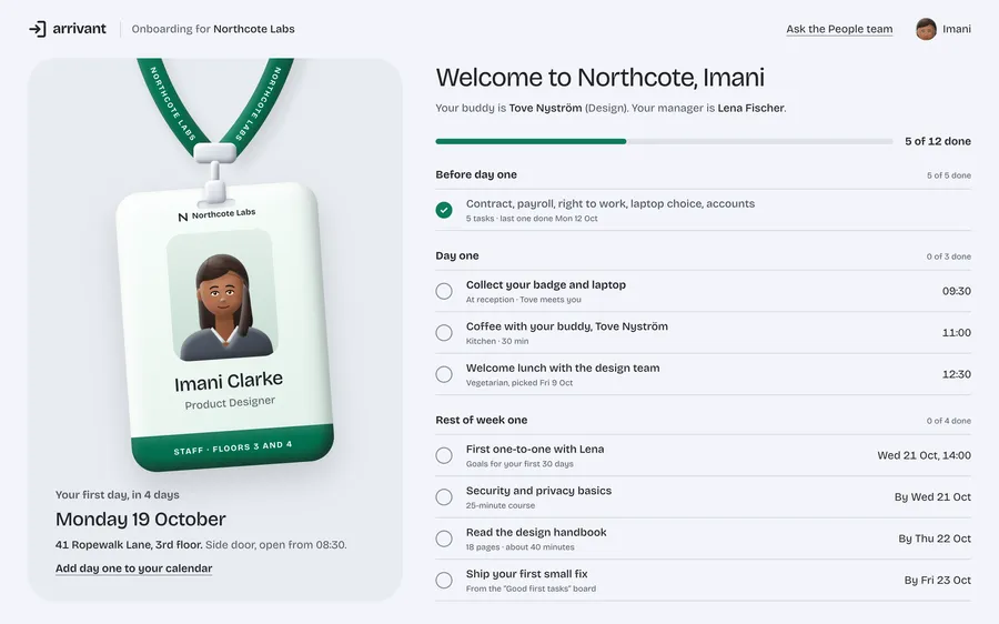 Claymorphism · Arrivant new-hire first week